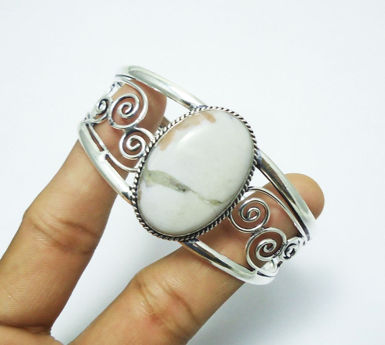 Silver Plated Cuff Gemstone Bangle Adjustable Cuff 925 Sterling Silver Plated Jewelry Handmade Bangle 30gms Natural Scolecite Bangle