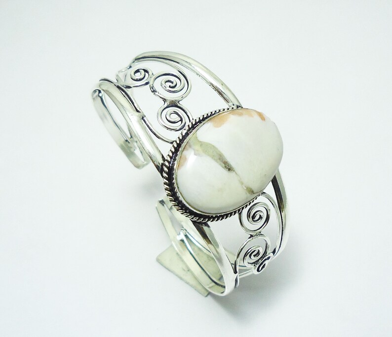 Silver Plated Cuff Gemstone Bangle Adjustable Cuff 925 Sterling Silver Plated Jewelry Handmade Bangle 30gms Natural Scolecite Bangle