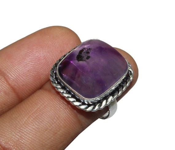 Natural Amethyst Ring , Gemstone Ring , Adjustable Ring , Ethnic Ring , Handmade Ring , 925 Sterling Silver Plated Jewelry (MGAD019)