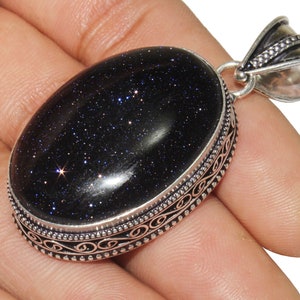 Blau Goldstone Anhänger, Goldstone Edelstein Anhänger, Designer Anhänger, Vintage Anhänger, 925 Sterling Silber Schmuck, MGLOT-90(18)