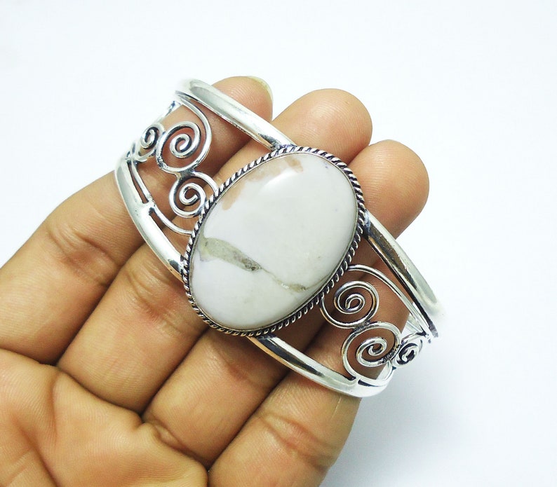 Silver Plated Cuff Gemstone Bangle Adjustable Cuff 925 Sterling Silver Plated Jewelry Handmade Bangle 30gms Natural Scolecite Bangle