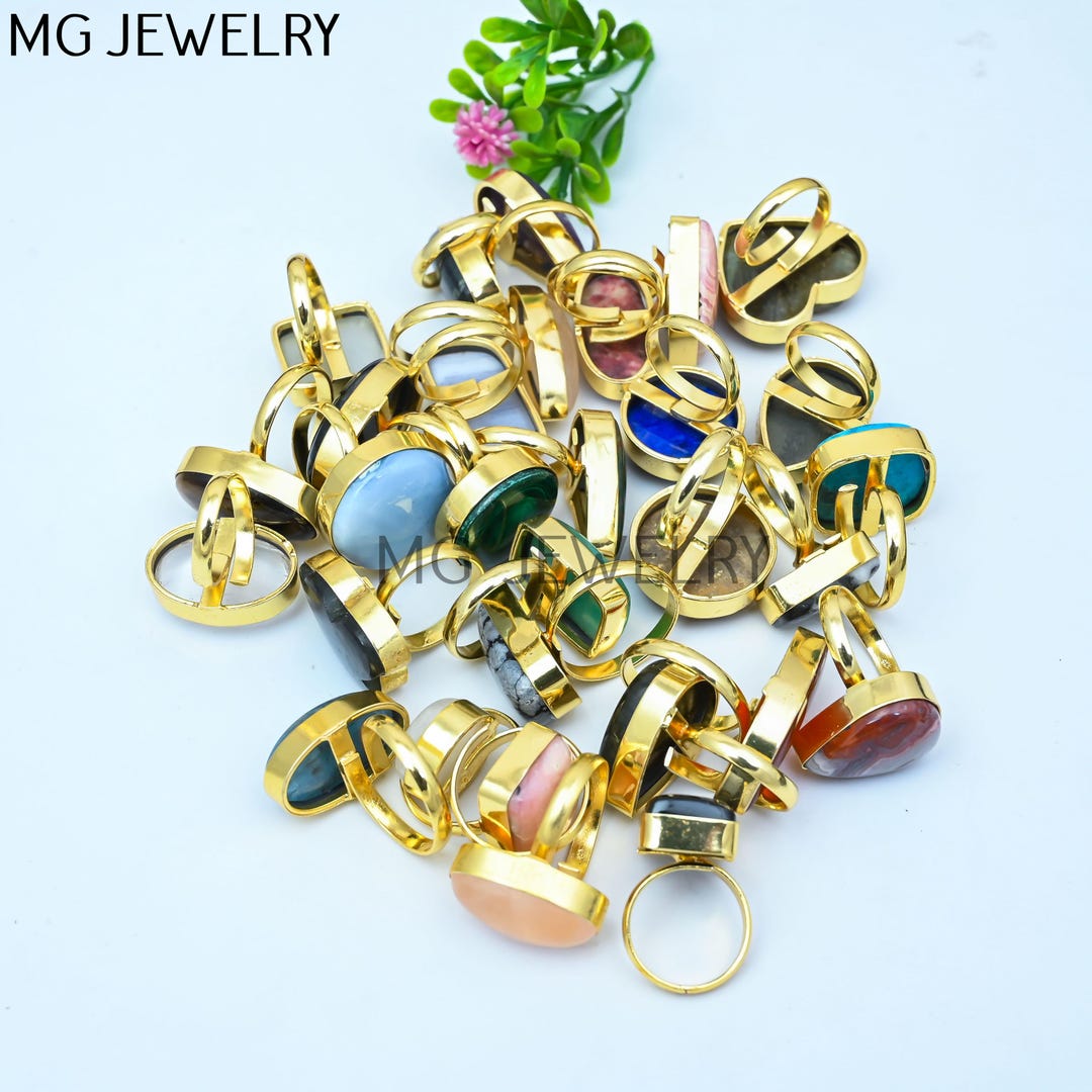 Gold Plated Rings Lot , Mix Gemstone Rings Lot , Adjustable & Sizable ...