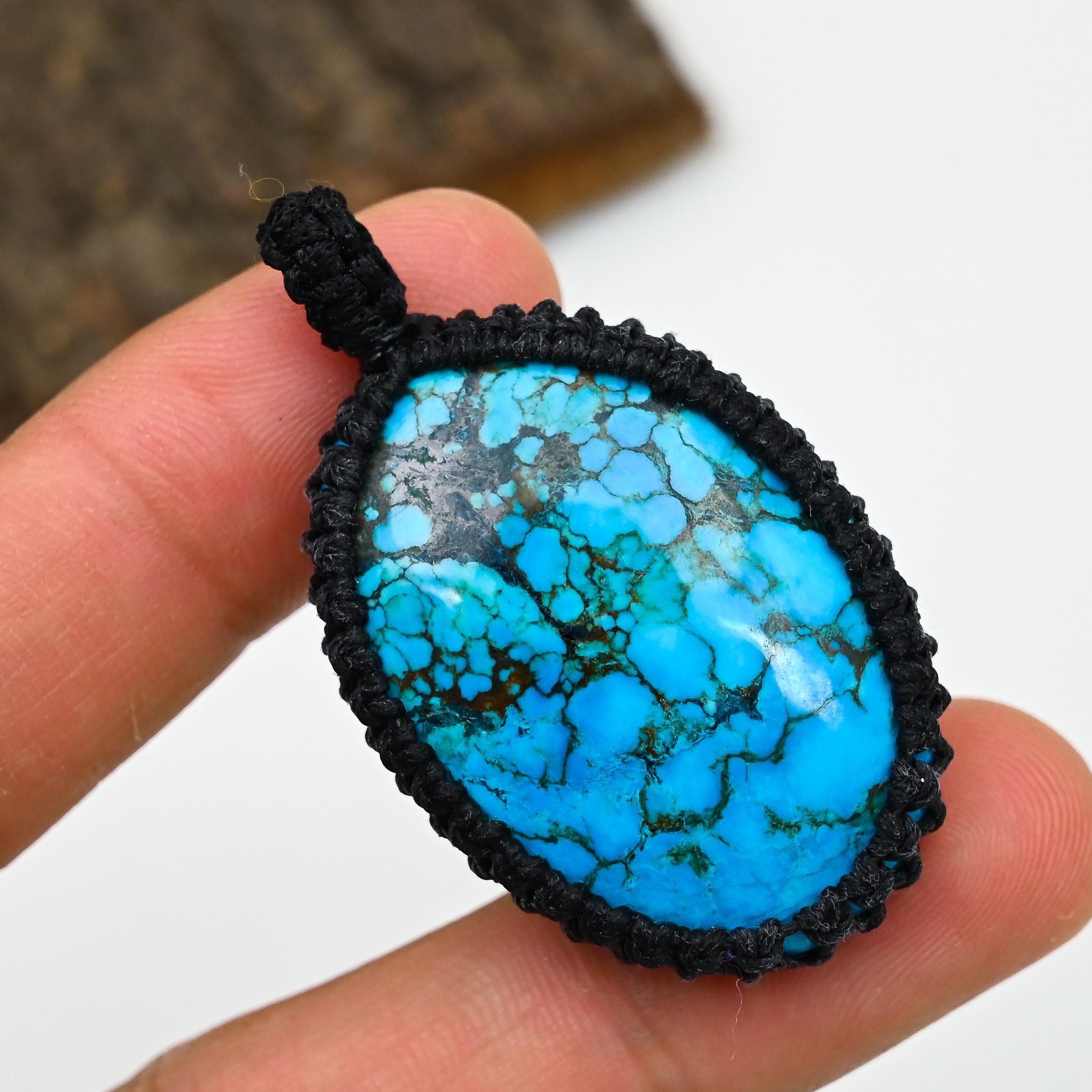 高品質　ターコイズ　マクラメペンダント　月のかけら ターコイズマクラメペンダント、ターコイズジェムストーンペンダント