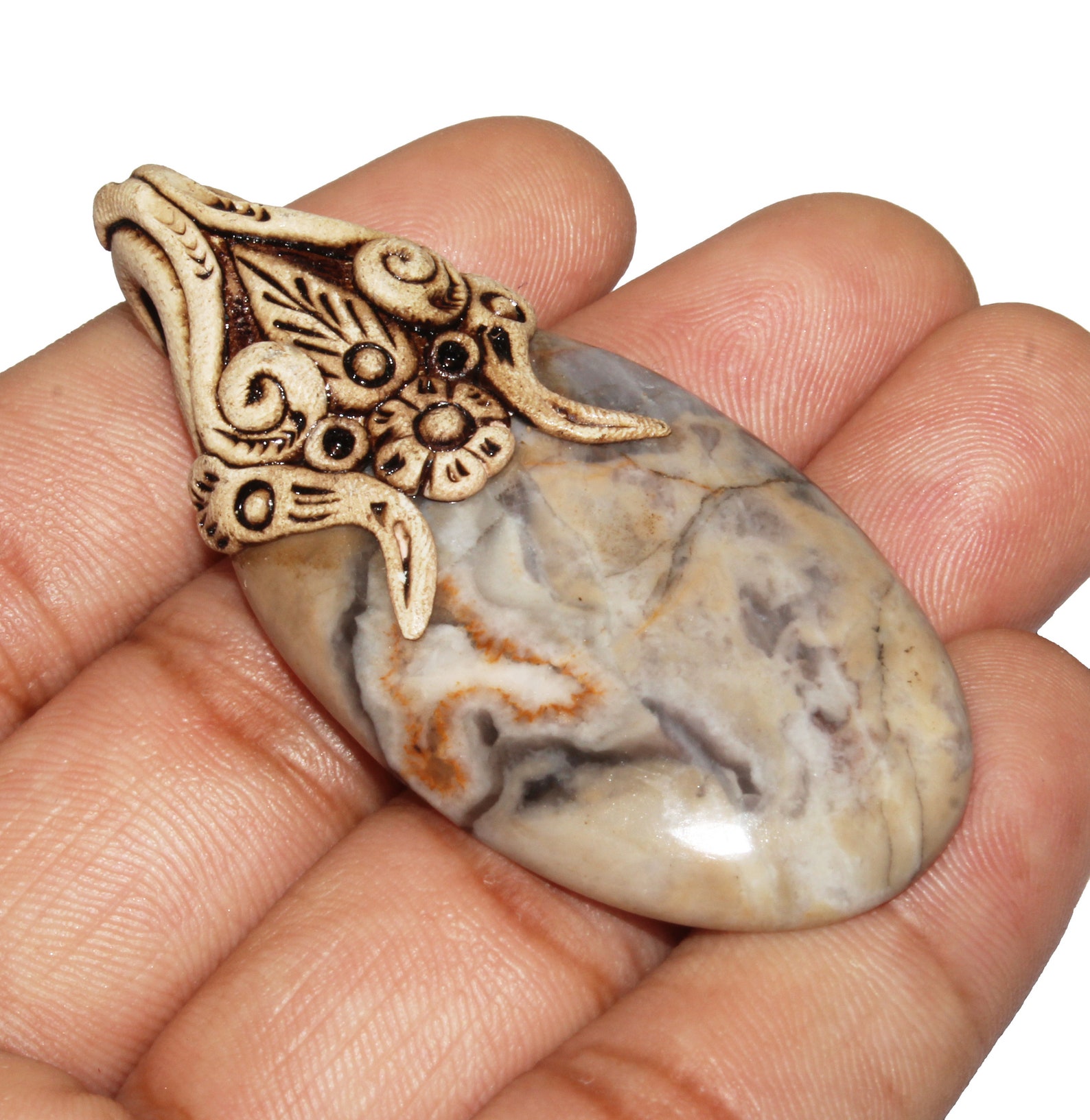 Natural Porcelain Jasper Polymer Clay Pendant Gemstone Etsy