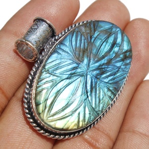 Labradorit Carving Anhänger, Labradorit Edelstein Pandant, Designer Anhänger, Geschenk für sie, 925 Sterling Silber überzogener Schmuck, (MGLOT)