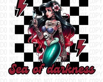 Sea of Darkness PNG- Digital Download. Clipart, printable, Gothic Tattoo Mermaid ariel inspired PNG