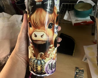 Personalized Cow Tumbler With Optional Name or title, perfect for cow lovers