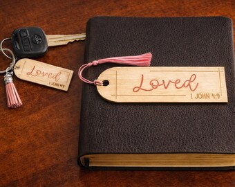 Loved & Lifted Christian Bookmark and Keychain Set, Bible Verse Bookmark, Encouragement, Faith Based
