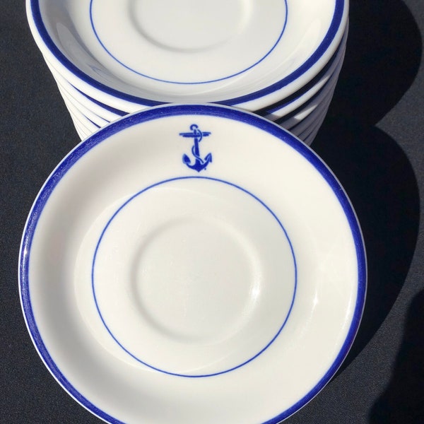 Fouled Anchor Saucers, SETS of 4/5, Navy officers mess, vintage, vitrified china