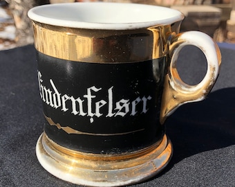 Taza de afeitar antigua dorada, Limoges, barbería, taza personal, siglo XIX