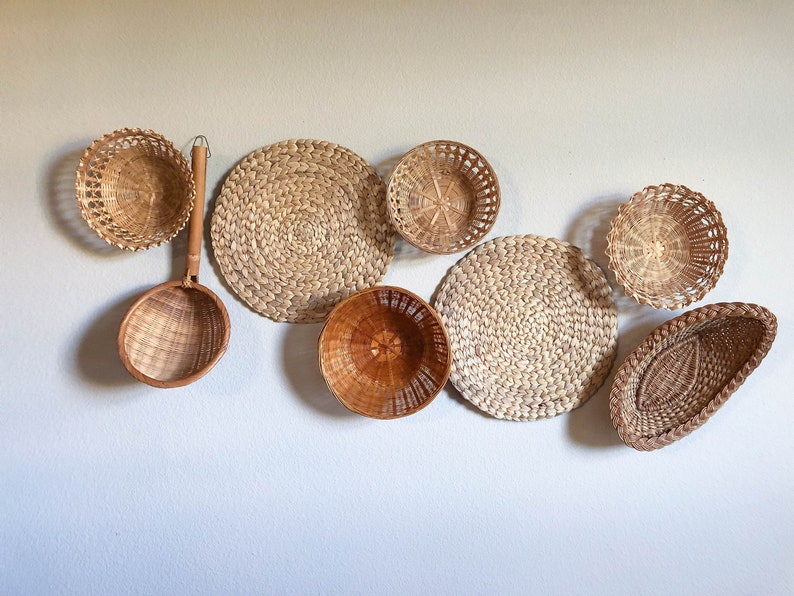 Vintage Set of 8 Basket Collection Basket Wall with Mix of image 0