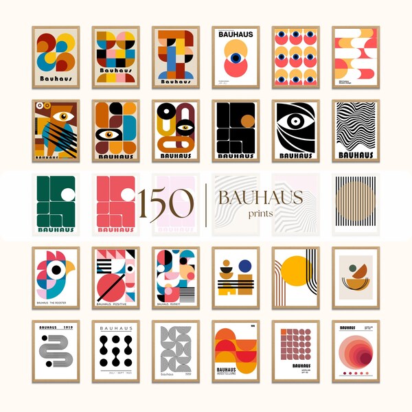 Bauhaus poster,Set of 150+,Premium printable wall art,Prints mid century,Modern,Minimalist,Abstract geometric bundle, Digital print download