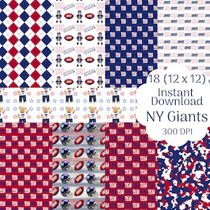 Confezione di carta digitale di 18 carte digitali con motivo New York Giants in blu e rosso.