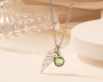 Memorial Necklace - Custom Birthstone Angel Wing Necklace -Angel Wing Necklace -Miscarriage Necklace - Guardian Angel Memorial Gift for Her
