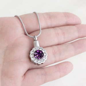 Cremation Jewelry for Women - Ashes Necklace Personalized - Crystal Urn Necklace for Human Ashes - Purple Crystal  Sunflower Ashes Necklace