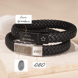 Urn Bracelet Leather with Fingerprint - Personalized Braided Leather Cremation Bracelet - Engraved Handwriting Ashes Bracelet Memorial Gift