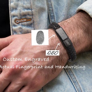 Personalized Genuine Leather Ash Bracelet for Men - Custom Handwriting Urn Bracelet - Engraved Fingerprint Bracelet Cremation jewelry