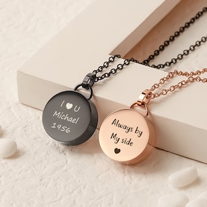 Urn Necklace for Human Ashes - Custom Engraved Cremation Jewelry - Round Lock of Ashes Necklace - Ashes Necklace Jewelry for Ashes