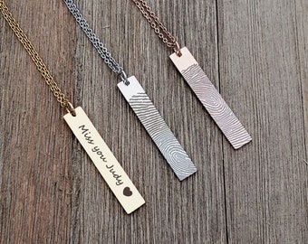 Fingerprint Necklace for Men - Custom Actual Fingerprint - Engraved Thumbprint Bar - Personalized Jewelry Memorial Gifts