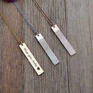 Fingerprint Necklace for Men - Custom Actual Fingerprint - Engraved Thumbprint Bar - Personalized Jewelry Memorial Gifts