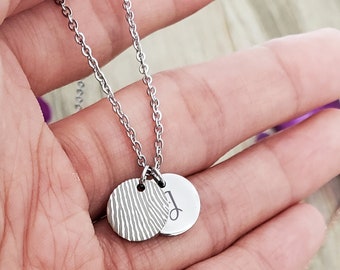 Fingerprint Jewelry - Engraved Fingerprint and Initial Pendant Necklace -Personalized Fingerprint Mini Charm - Fingerprint Necklace Memorial