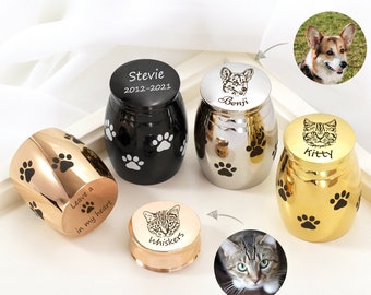 Custom Dog Photo On Mini Urn, Cremation Urn Paw Print for Dog Pet, Photo Print Dog Ashes Keepsake, Ash Holder for Loss of Dog Gift