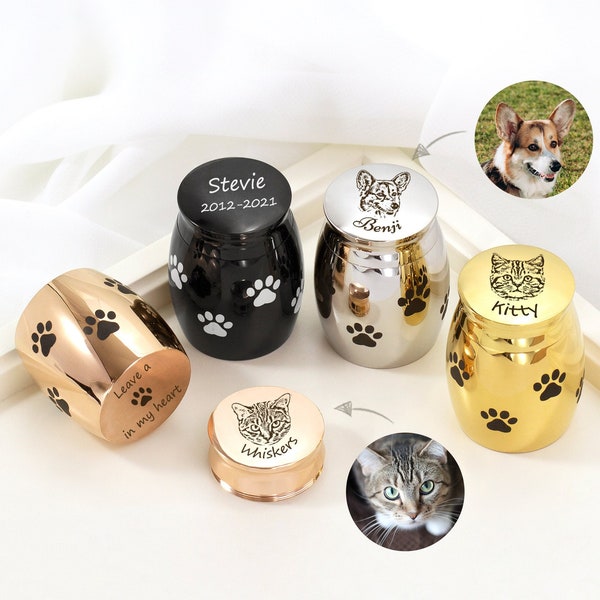 Custom Dog Photo On Mini Urn, Cremation Urn Paw Print for Dog Pet, Photo Print Dog Ashes Keepsake, Ash Holder for Loss of Dog Gift