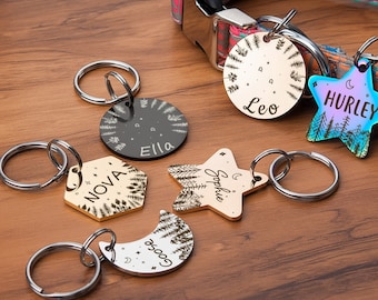 Dog Tag - Pet Id Tag - Custom Dog Tags - Cat Tag Personalized - Stainless Steel Dog Tags Outdoor - Dog Name Tag with Forest and Stars Design
