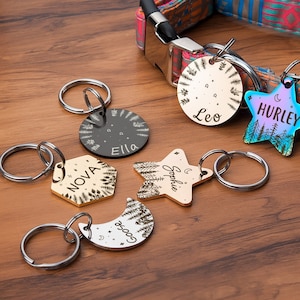 Dog Tag - Pet Id Tag - Custom Dog Tags - Cat Tag Personalized - Stainless Steel Dog Tags Outdoor - Dog Name Tag with Forest and Stars Design