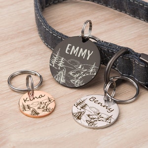 Dog Tag - Dog Tags For Dogs Personalized - Mountain Dog Tag - Dog Id Tags Double Sided Engraved - Dog Name Tag Mountain Sunrise Scene