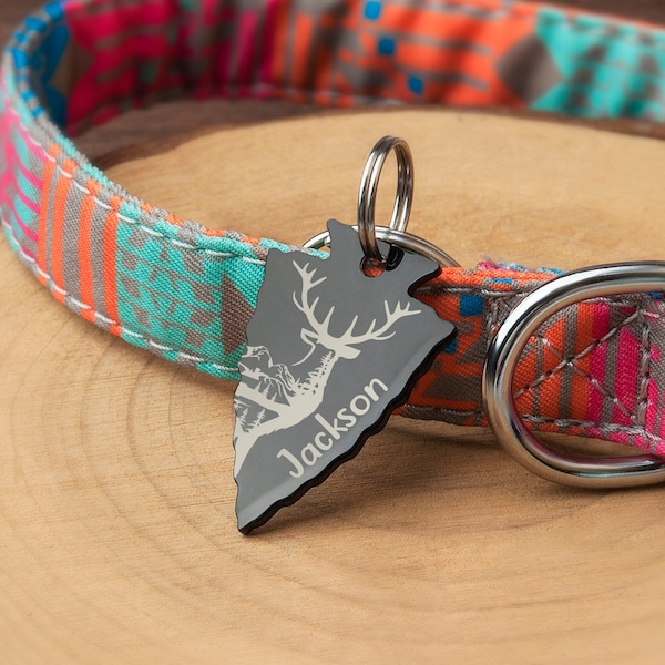 Dog Tag - Custom Arrowhead Dog Tag - Dog Tag for Dogs - Dog Name Tag - Unique Dog Id Tag - Dog Tag Personalized Name with Deer Outline