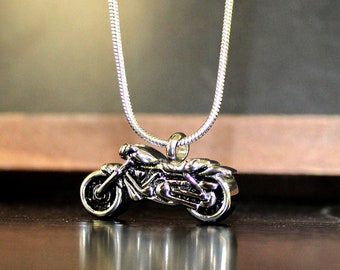 Cremation Necklace for Human Ashes with Backside engraving option,  Personalized Motorcycle Urn Necklace and Ashes Keepsake