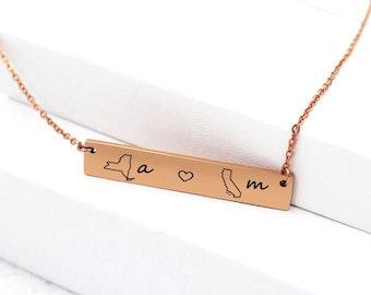 Long Distance Friendship Gift for Best Friend - States Necklace with 2 Initials - Best Friend Necklace - Moving Away Gift