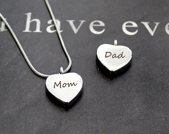 Heart Cremation Urn Pendant Necklace for Ashes, Custom Memorial Necklace Jewelry for Loss of Mom Dad, Loss of Loved one