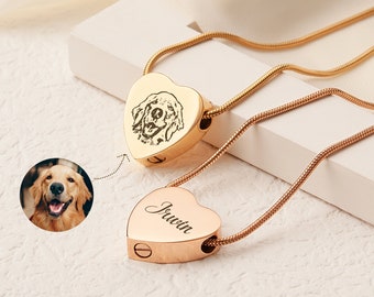 Urn Necklace for Pet Ashes - Custom Pet Photo - Cat Urn Pendant for Ashes - Heart Cremation Jewelry Memorial Urn for Pet Loss Gift