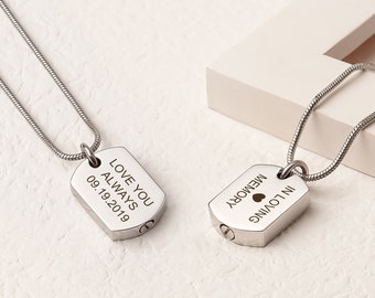 Bijoux de crémation pour homme - Collier urne pour plaque d'identité - Collier commémoratif personnalisé double face - Collier urne pour humains et animaux de compagnie, cendres