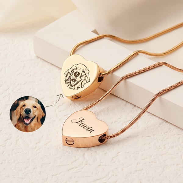 Urn Necklace for Pet Ashes - Custom Pet Photo - Cat Urn Pendant for Ashes - Heart Cremation Jewelry Memorial Urn for Pet Loss Gift