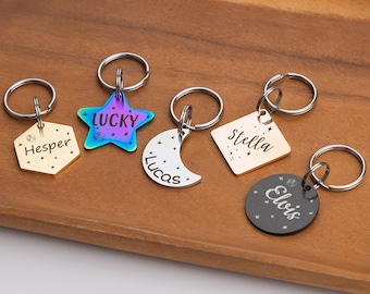 Pet Tags - Dog Tag Cat Id Tag- Custom Pet ID Tags - Cat Tag Personalized - Stainless Steel Dog Tags for Dogs and Cats - Space Star