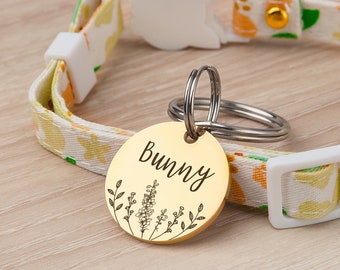 Dog Tag - Custom Birth Flower Pet Tag - Gold Dog Tag - Dog Name Tag Personalized for Girl Dog - Custom Dog Tag - Dog Id Tag - Pet Gifts