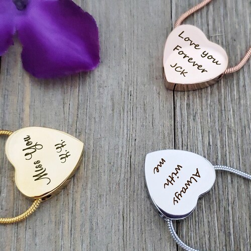 Engraved Forever in My Heart misyou Angel Wings Pendant Cremation Urn Necklace Memorial Keepsake Jewelry Silver Heart