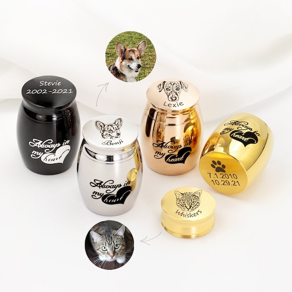 Custom Pet Photo On Urns, Always in My Heart Cremation Dog Pet Mini Urn, Picture Print Mini Memorial Urn for Loss of Dog Pet Ashes
