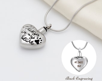 Pet Urn Necklace - Personalized Cremation Jewelry for Pet - Pet Memorial Necklace - Pet Urn Necklace for Ashes -Paw Print Always in My Heart