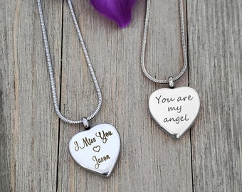 Personalized Cremation Jewelry, Urn Necklace for Human Ashes, Mom Memorial Necklace, Engraved Double Sides Heart Ashes Keepsake Necklace