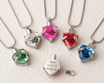 Custom Urn Birthstone Necklace, Personalized Crystal Memorial Necklace Jewelry for Pets and Human Ashes, Cremation Jewelry for Women