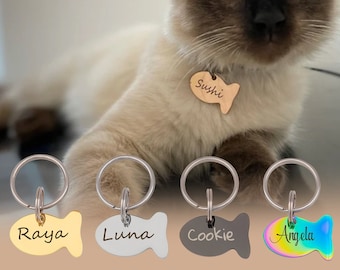 Cat Tag Personalized - Cat Name Tag - Custom  Collar Tag Fish Shape - Cat Id Tag - Cat Name Tags for Collar