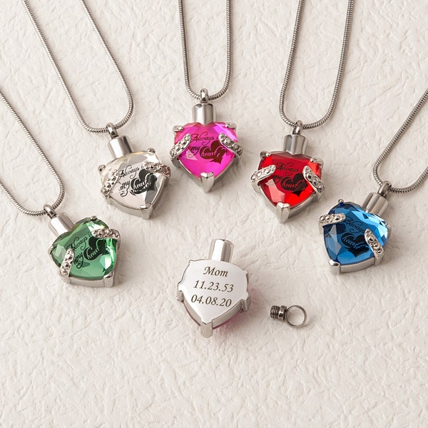 Custom Urn Birthstone Necklace, Personalized Crystal Memorial Necklace Jewelry for Pets and Human Ashes, Cremation Jewelry for Women