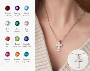 Birthstone Cremation Necklace for Women - Custom Cross Urn Jewelry for Human Ashes - Memorial Jewelry - Personalized Cross Urn Necklace