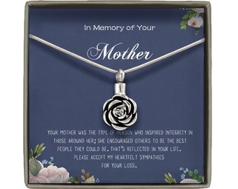 Loss of Mother Gift - Grief Gift - Memorial Jewelry Ashes Necklace - Mom Memorial Gift - Rose Urn Necklace -Mother Remembrance Sympathy Gift