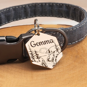 Pet ID Tag - Dog Tag - Tag for Dog Personalized - Mountain Dog Tag - Pet Name Tag Custom Engraved - Dog Collar Tag - Sunrise - Camping