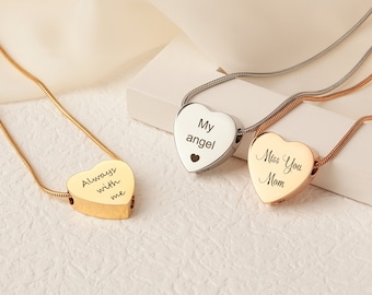 Personalized Heart Cremation Jewelry Urn Necklace for Human and Pets Ashes, Custom Memorial Keepsake Jewelry, Cremation Engraved Necklace